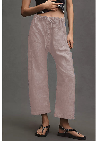 LookbookStore Women's Smoky Rose Trendy Barrel Jeans, High Rise Wide Leg Baggy Denim Pants with Elastic Drawstring Waist & Button Fly