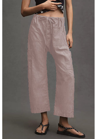 LookbookStore Women's Smoky Rose Trendy Barrel Jeans, High Rise Wide Leg Baggy Denim Pants with Elastic Drawstring Waist & Button Fly