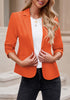 Vibrant Orange LookbookStore Women's Crop Sleeves Side Pockets Front Button Short Work Office Blazer Coats