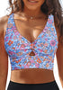 White Floral Women's Beach Bikini Top Swimsuit Cover Up Floral Printed Wide Adjustable Strap-Tops