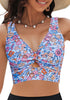 White Floral Women's Beach Bikini Top Swimsuit Cover Up Floral Printed Wide Adjustable Strap-Tops