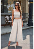 Champagne Beige Women's Two Piece Outfits Sleeveless Crop Top Wide Leg Ankle Pants Casual Outfit