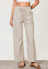 Light Khaki Women's Casual Full Length Elastic High Waist Relaxed Fit Wide Leg Pants with Pocket