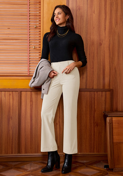 Turtledove Fashionable High Waisted Wide Leg Trousers for Women Elastic Waist Loose Fit Corduroy Pants