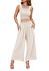 Champagne Beige Women's Two Piece Outfits Sleeveless Crop Top Wide Leg Ankle Pants Casual Outfit