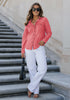 Spiced Coral Women Chambray Jean Western Shirts Long Sleeve Button Down Tops