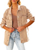 Almond Brown Women's Denim Button Down Shacket Long Sleeve Trendy Slit Hem  Jean Coat with Pocket