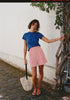 LookbookStore Women Powder Pink High Waist Pleated Wide Leg Shorts, Casual Dressy Baggy Midi Work Shorts with Rolled Hem & Pockets