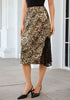 Brown Cheetah Satin Midi Skirt — High Waisted A Line Slip Skirt with Slit, Lace Trim & Stretchy Waist