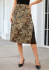 Brown Cheetah Satin Midi Skirt — High Waisted A Line Slip Skirt with Slit, Lace Trim & Stretchy Waist