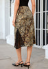 Brown Cheetah Satin Midi Skirt — High Waisted A Line Slip Skirt with Slit, Lace Trim & Stretchy Waist