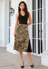 Brown Cheetah Satin Midi Skirt — High Waisted A Line Slip Skirt with Slit, Lace Trim & Stretchy Waist
