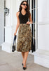 Brown Cheetah Satin Midi Skirt — High Waisted A Line Slip Skirt with Slit, Lace Trim & Stretchy Waist