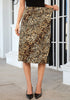 Brown Cheetah Satin Midi Skirt — High Waisted A Line Slip Skirt with Slit, Lace Trim & Stretchy Waist
