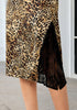 Brown Cheetah Satin Midi Skirt — High Waisted A Line Slip Skirt with Slit, Lace Trim & Stretchy Waist