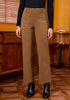 Coffee Brown Fashionable High Waisted Wide Leg Trousers for Women Elastic Waist Loose Fit Corduroy Pants