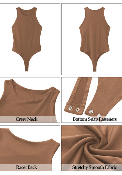 Tobacco Brown Women's Sleeveless Crew Neck Bodysuit Tank Top Jumpsuits
