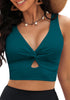 Dark Lake Green Women's Swimwear Tops Padded Knot Twist One Piece Swimsuit Adjustable Strap Tankini Tops