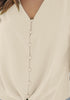 Sand  Women's V Neck Button Down Shirts 3/4 Bell Sleeve Tie Knot Blouse