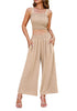 Almond Women's Two Piece Outfits Sleeveless Crop Top Wide Leg Ankle Pants Casual Outfit