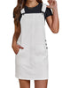 Cream White Side Pockets Overall Denim Pinafore Dress