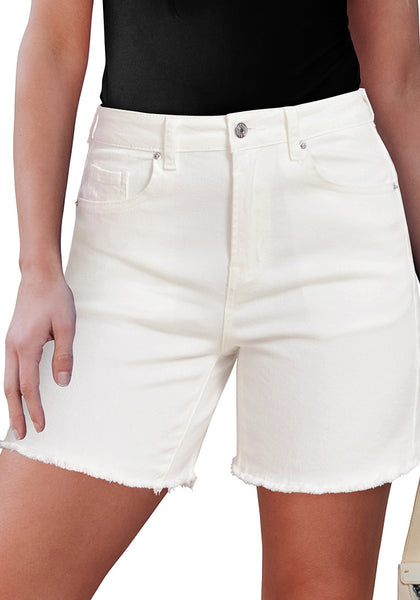 Cream White for Women's High Waist Denim Pull On Shorts Relaxed Fit Straight Mega Stretch