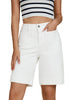 Cream White Women's Denim Knee-Length Bermuda Shorts Mega Stretch