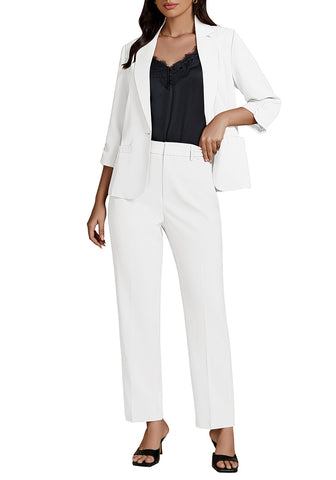 Cream White Two piece set of women's 3/4 sleeve business coat and pants suit