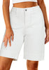 Cream White Women's Denim Knee-Length Bermuda Shorts Mega Stretch