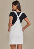 Cream White Side Pockets Overall Denim Pinafore Dress