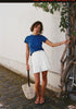 LookbookStore Women White High Waist Pleated Wide Leg Shorts, Casual Dressy Baggy Midi Work Shorts with Rolled Hem & Pockets