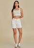 Cream White for Women's High Waist Denim Pull On Shorts Relaxed Fit Straight Mega Stretch