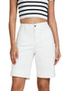 Cream White Women's Denim Knee-Length Bermuda Shorts Mega Stretch