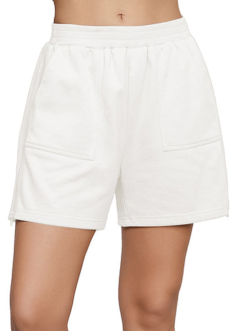 Ivory White Women's Shorts High Waist Elastic Waistband Regular Fit Comfort Shorts