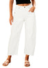 Cream White Women's Cropped Denim High Waisted Jeans Pull On Straight Leg Stretch Barrel Jeans