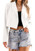 Cream White Women's Cropped Business Casual Blazers Lapel Work Office Jackets