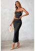 Black Women's Business Casual 2 Piece Sleeveless Suit Set with Fishtail Skirt