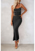 Black Women's Business Casual 2 Piece Sleeveless Suit Set with Fishtail Skirt