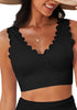 Black Women's Beach Wear Plain V-Neck Bikini Top Swimwear Wave Adjustable Strap