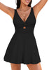 Black Swimsuit V-neckline Low Cut Strappy Women Beach Monikini  Mega Stretch