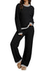 Black  Women's 2 Piece Long Lounge Sets Mega Stretch Wide Winter Top and Pants Full Acrylic