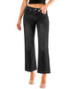 2024 Soft Black Women's Casual Flare High Waisted Jeans Wide Leg Relaxed Fit Stretch Ruched Denim Pants Trouser