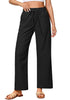 Black Women's Casual Full Length Elastic High Waist Relaxed Fit Wide Leg Pants with Pocket