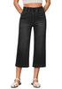 Washed Black Women's Denim Capri Elastic Waist High Waist Pant Pocket