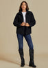 Black Women Casual Corduroy Winter Full Front Zip Stand Neck Long Fit Moderate Jackets