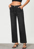 Washed Black Women's Casual Full Length High Waist Relaxed Fit Wide Leg Slight Stretch Jeans with Pocket