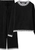 Black  Women's 2 Piece Long Lounge Sets Mega Stretch Wide Winter Top and Pants Full Acrylic