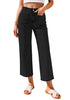 Washed Black Women's High Waist Denim Wide Legs Jeans Pants With Front pockets