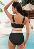 Black Women's 2 Piece Adjustable Strap Bikini Cami Split Swimsuit Tankini Set