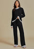 Black  Women's 2 Piece Long Lounge Sets Mega Stretch Wide Winter Top and Pants Full Acrylic